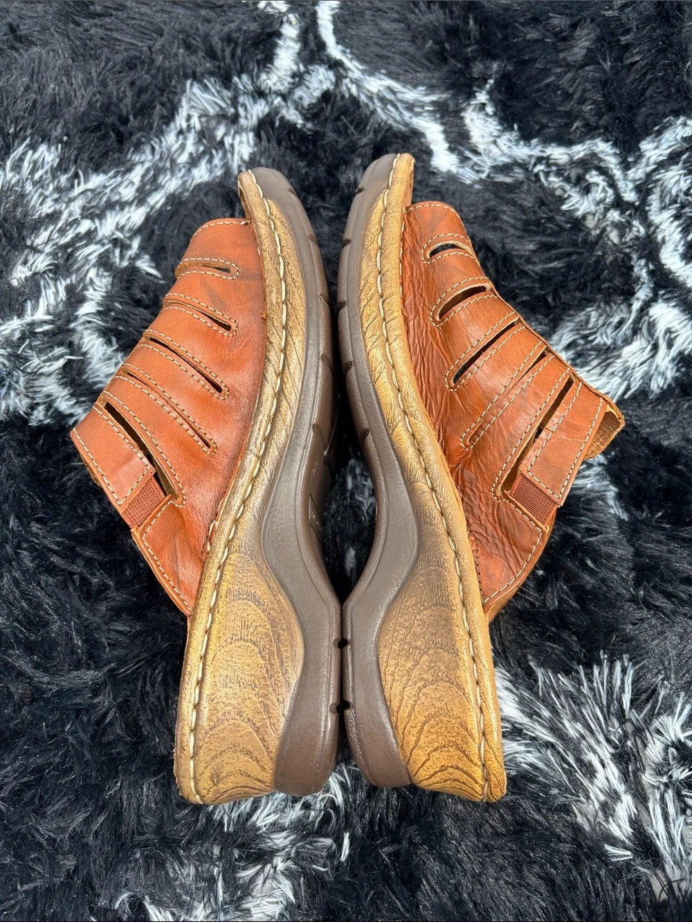 Josef Seibel brown leather slide on Catalonia 77 Sandal wedge shoes  37 (6.5-7)